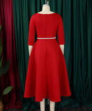 Solid Color A Line Evening Dress Long Sleeve With Belt Available in Pink Green Rose Red White and Black