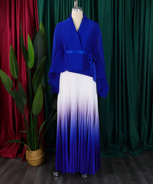 Fashion Lace-Up Bat-Sleeved Top & Gradient Skirt Set