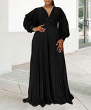 Long-Sleeved Beaded Sexy Wide-Leg Pleated Jumpsuit Glam