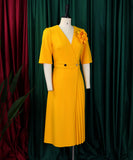 V Neck Short Sleeved Pleated Dress in Solid Fashion Colors