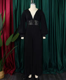 Long-Sleeved Beaded Sexy Wide-Leg Pleated Jumpsuit Glam