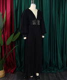 Long-Sleeved Beaded Sexy Wide-Leg Pleated Jumpsuit Glam