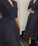 Tailored Blazer Style Dress with Pleated Front and Wide Waist Large