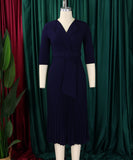Tailored Blazer Style Dress with Pleated Front and Wide Waist Large
