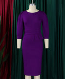 Fashionable Solid Color Round Neck Figure Hugging Dress
