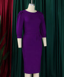 Fashionable Solid Color Round Neck Figure Hugging Dress