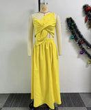 Solid Color One-Shoulder Flower Hollowed Dress for Summer