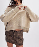 Relaxed Loose Fit Round Neck Sweater With Butterfly Trim