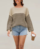 Relaxed Striped Round Neck Sweater for Large Women