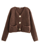 Relaxed Short Button Sweater Coat With Double Pockets