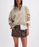 Relaxed Loose Fit Round Neck Sweater With Butterfly Trim