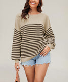 Relaxed Striped Round Neck Sweater for Large Women
