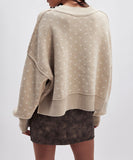 Relaxed Loose Fit Round Neck Sweater With Butterfly Trim