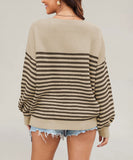 Relaxed Striped Round Neck Sweater for Large Women
