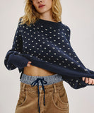 Relaxed Loose Fit Round Neck Sweater With Butterfly Trim