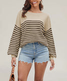 Relaxed Striped Round Neck Sweater for Large Women