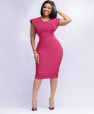 Sleeveless Square Neck Back Zipper Split Dress Rose