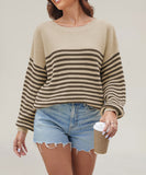 Relaxed Striped Round Neck Sweater for Large Women