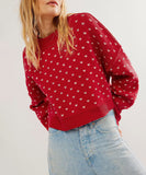 Relaxed Loose Fit Round Neck Sweater With Butterfly Trim