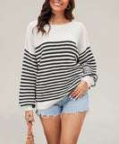 Relaxed Striped Round Neck Sweater for Large Women