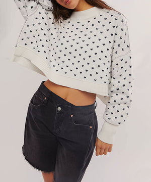 Relaxed Loose Fit Round Neck Sweater With Butterfly Trim