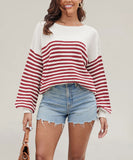 Relaxed Striped Round Neck Sweater for Large Women