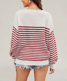 Relaxed Striped Round Neck Sweater for Large Women