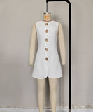 A Sleeveless Round-Neck Button-Down Solid-Color Short Dress