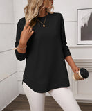 Loose Waffle Blouse Relaxed Fit Long-Sleeved Top Essentials