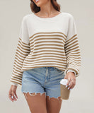 Relaxed Striped Round Neck Sweater for Large Women