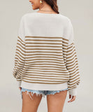 Relaxed Striped Round Neck Sweater for Large Women