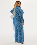Plus Size Women?€?s Long Sleeve Denim Cardigan with Frills