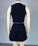 Chic Doll Neck Sleeveless Top and High-Waisted Skirt Set