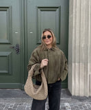 Womens Casual Suede Texture Lapel Jacket Outerwear Trendy