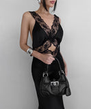 Alluring Sexy Cutout V-Neck Lace Fishtail Dress in Black