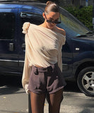 Chic Sexy Fashion Diagonal Shoulder Chiffon Slim-Fit T-Shirt