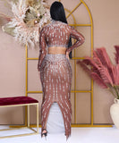 Chic Long Sleeve Top Bag Hip Split Skirt Two-Piece Set for Elegant Versatility