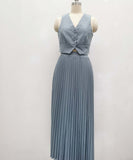 Sleeveless Tank Top Two Piece Set With Pleated Sleeves Women
