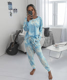 Large Size Loose Tie-Dye Long Sleeve Home Wear Set for Comfort