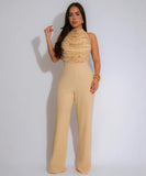 Women's High Neck Sleeveless One-Piece Pants in Apricot Black White