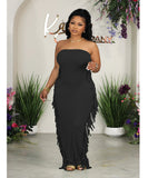 Strapless Tight-Fitting Slit Fringed Plus-Size Women's Dress