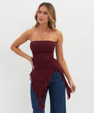 Chic Solid Color Slim-Fit Irregular Flounce High Waist Top