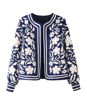 Relaxed Round Neck Printed Casual Jacket For Small Size