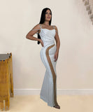 Classic Rhinestone Embellished Dress For Evening Occasions