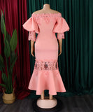 One-Shoulder Lace Fishtail Dress Elegant Charm Evening Gown