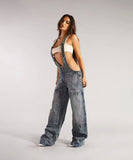 Low Waist Belted Wide Leg Jeans in Classic Blue or Black
