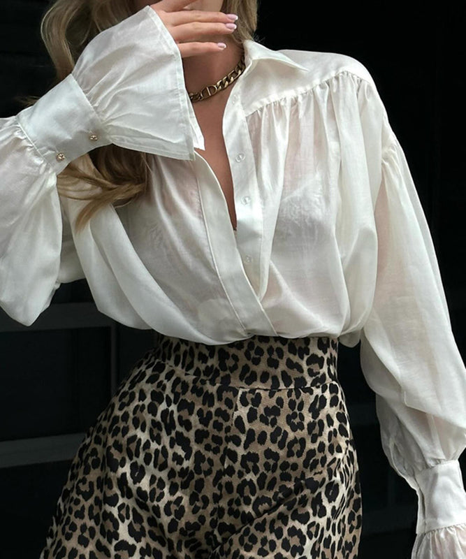 Chic Solid Color Long-Sleeved Shirt With Loose Lapel Style