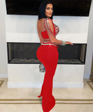 Chic Fashion Halter Short Press Drill Top with Slim-Fit Skirt for Elegant Style