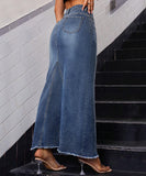 High-Waisted Denim Fringe Fishtail Skirt for Trendy Style