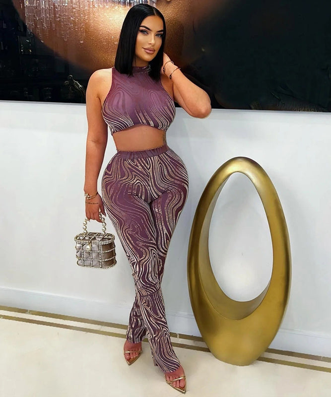 Stylish Sleeveless Round-Neck Top and Fitted Pencil Pants Set